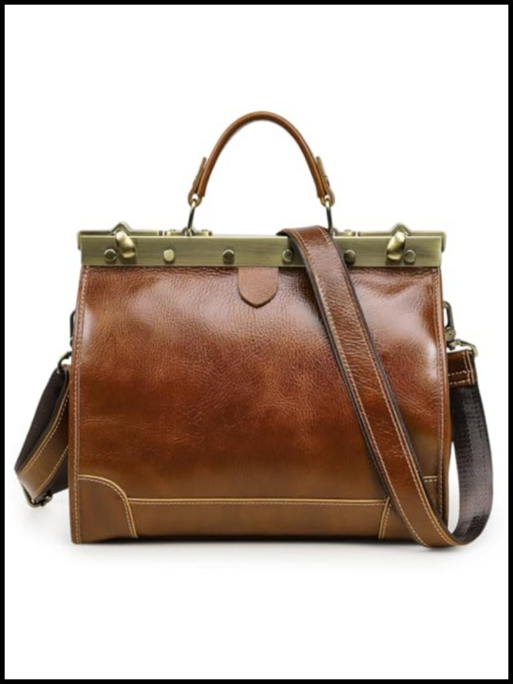 Full Grain Leather Doctor Bag Gladstone Top Handle Satchel for Women